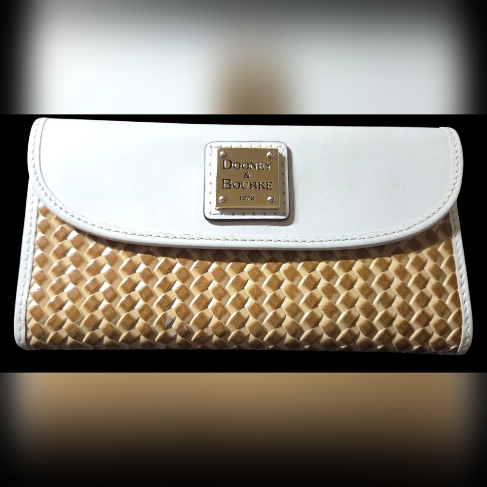Dooney & Bourke White and Tan Woven Clutch